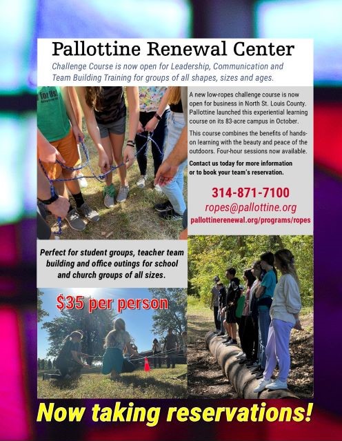 Pallottine is proud to announce the Low Ropes Challenge Course is now open! Now taking reservations for groups to join us for an amazing four-hour experience. Call 314-837-7100 or email ropes@pallottine.org 

#pallottine #renewal #lowropes