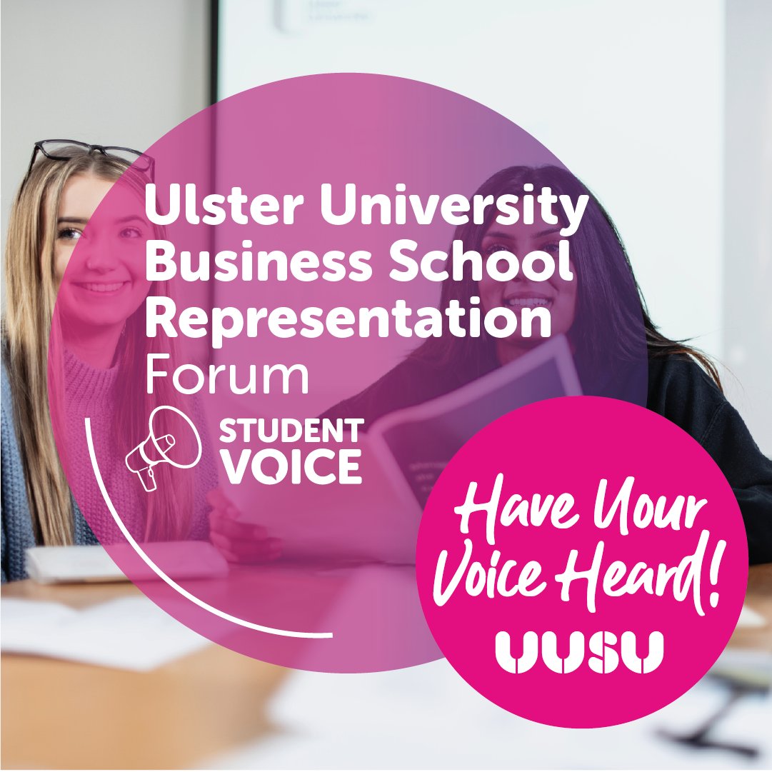 Ulster University Business School Representation Forum
Wed, 22 March, 16:00 – 17:00
Online

We need your help to create the educational policy to make the changes you want inside and outside the classroom! Join our forum to be part of the conversation 👉
 eventbrite.co.uk/e/student-voic…