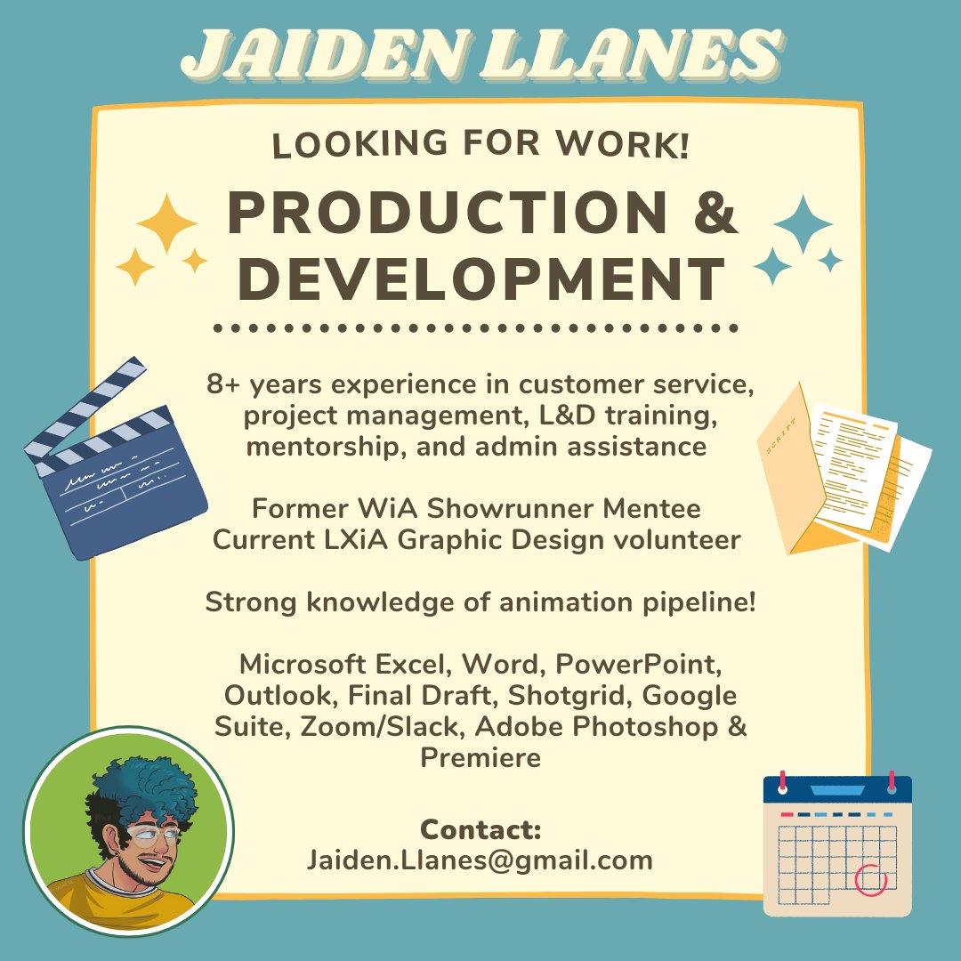 #OpenforWork 
I'm seeking opportunities in Production Assistant or Learning & Development roles in animation this spring! please let me know if you have any leads! I'm happy to connect & send my resume. Sharing is also greatly appreciated🙏
 #productionassistant #animationjobs