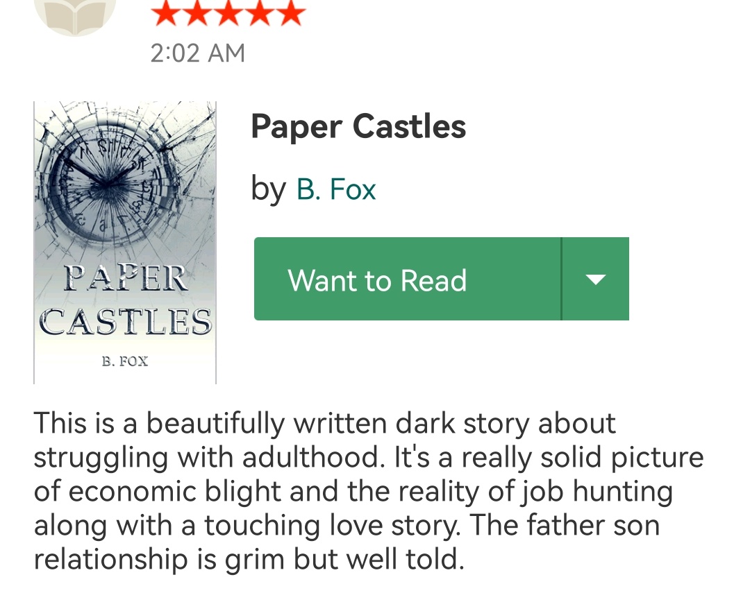 b_fox_author's tweet photo. It's been a while, but finding a new review's been posted never stops to feel exciting. #PaperCastles
Don't forget you can get the book right here 👇
https://t.co/DfH60SZoEy https://t.co/5nI3ulTlE9
