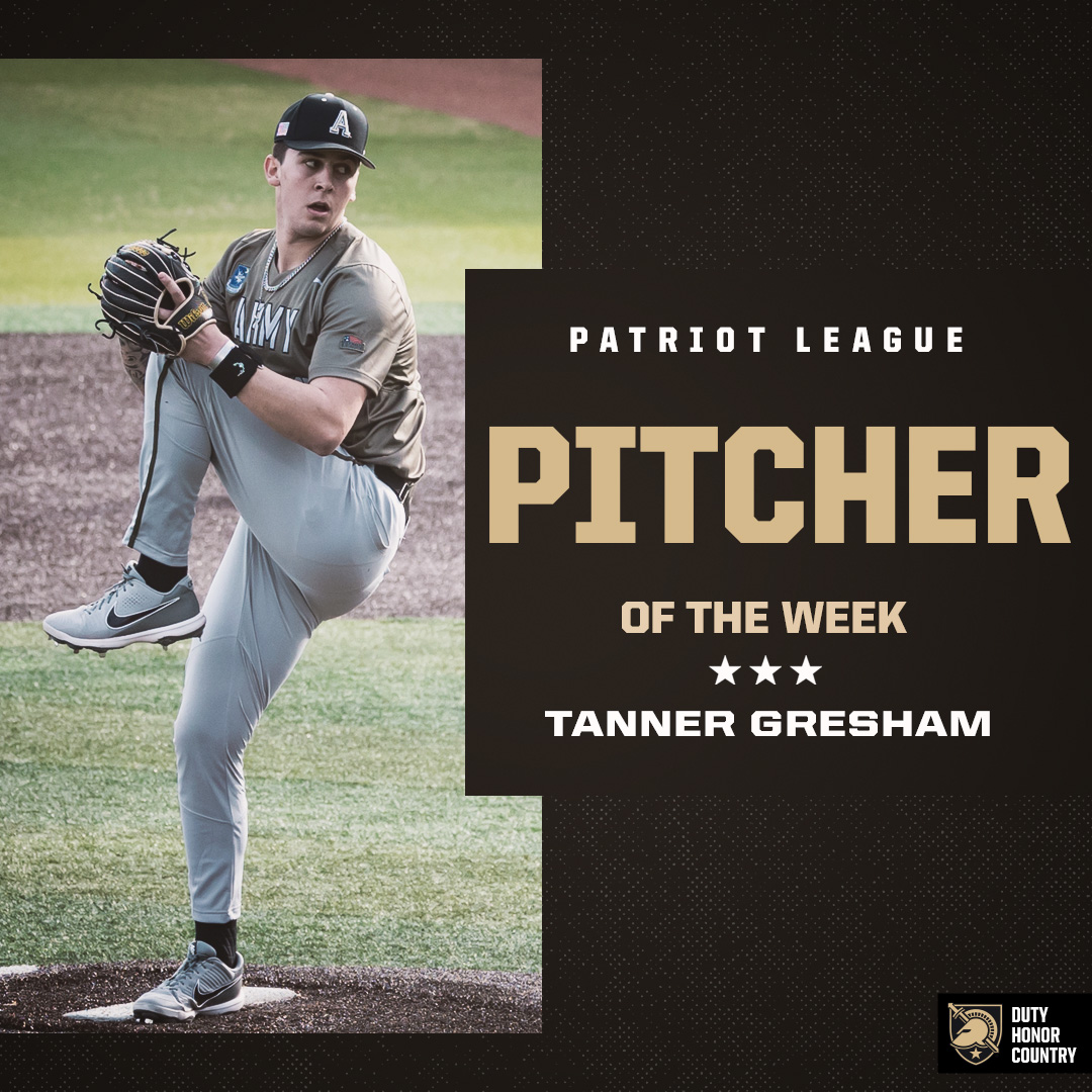 Tanner Gresham earns <a href="/PatriotLeague/">Patriot League</a> Pitcher of the Week honors. 

Gresham pitched a complete game, had a career-high of ten strikeouts, scattered two hits, and walked one, after facing 26 batters in Army's win against Wright State. 👏 👏 👏

📰 goarmywestpoint.com/news/2023/3/14…

#GoArmy