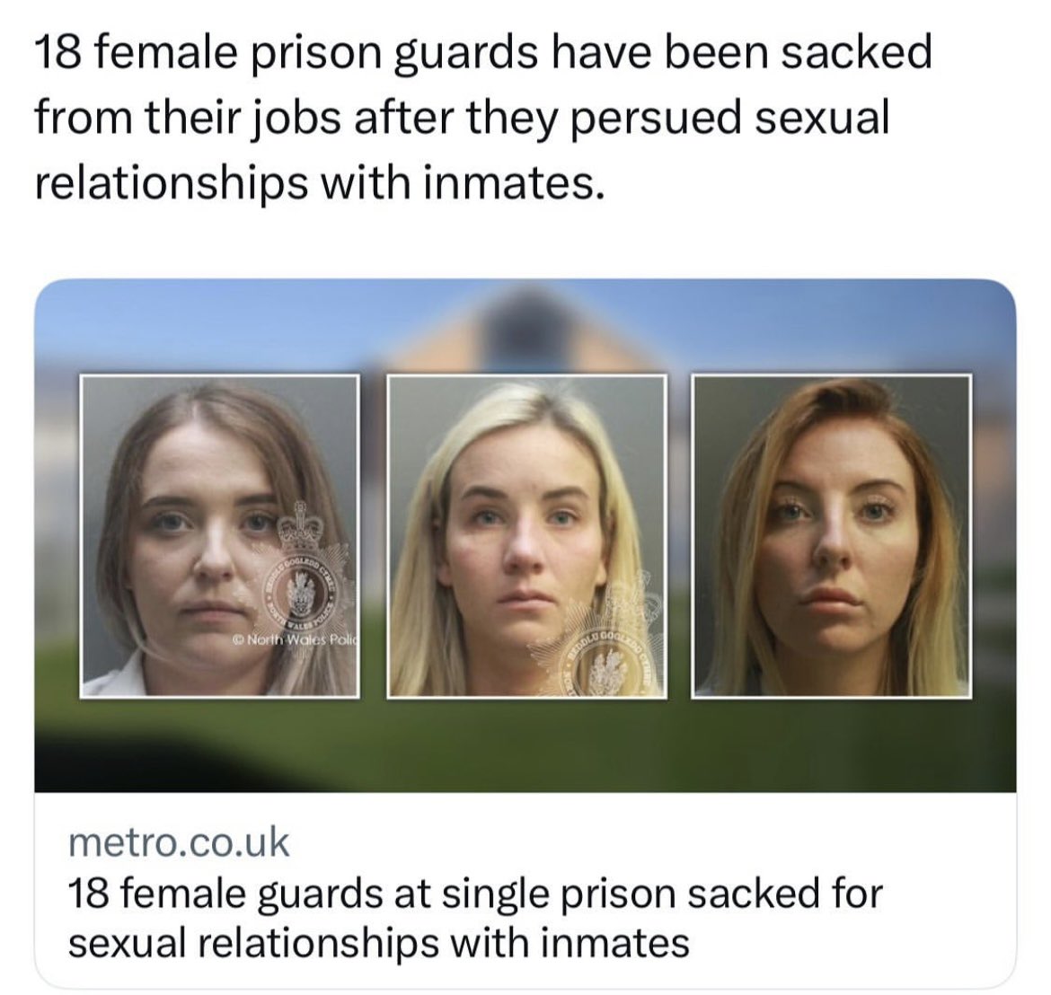Samwalkerukk's tweet photo. Trust me when i tell you some of these guards are more horny than your mums pet dog on heat. 
Strutting round thinking they are 10/10 not realising prisoners are only lookin at them coz they have not had there end away in years an there more like 3 out of 10🤦🏻‍♂️😂. The amont of times I’ve had to keep watch while one of the lads has been rattling one in the cell🤦🏻‍♂️😂😂 they are fully aware that taken there pants down and letting a prisoner smash that fish tank is 100% against prison rules 🤦🏻‍♂️😂
