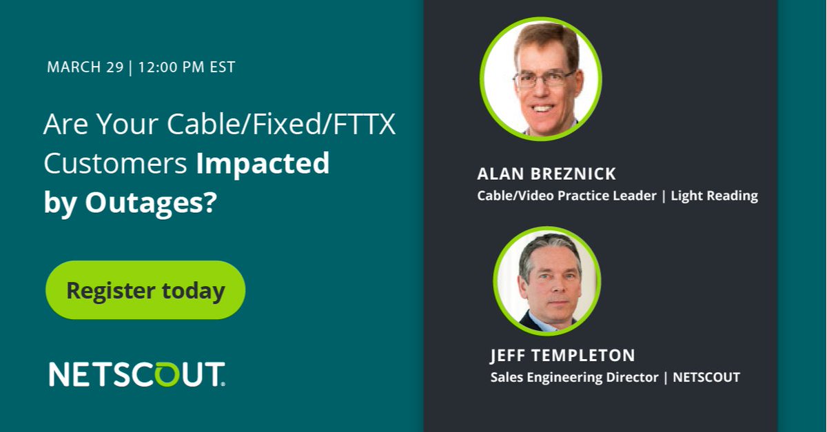 theresaokey's tweet image. Maximizing service availability &amp;amp; user experience is crucial for cable/MSOs; @NETSCOUT has the insights to help. Join this @Light_Reading webinar to learn how to gain visibility into essential KPIs for hybrid coax, DAA, and WiFi. #cableMSO  bit.ly/3JC5Ww6