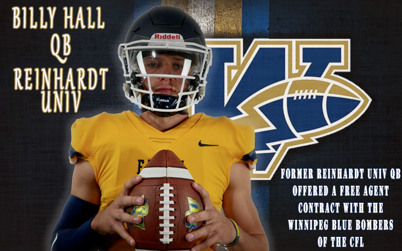 Former Reinhardt University Football QB, Billy Hall, has been offered a free agent contract with <a href="/Wpg_BlueBombers/">Winnipeg Blue Bombers</a>! Congrats to him! We wish him all the success in the future! #REINHARDTFOOTBALL #PAYTHEPRICE #PTP #BILLYTHEGOAT