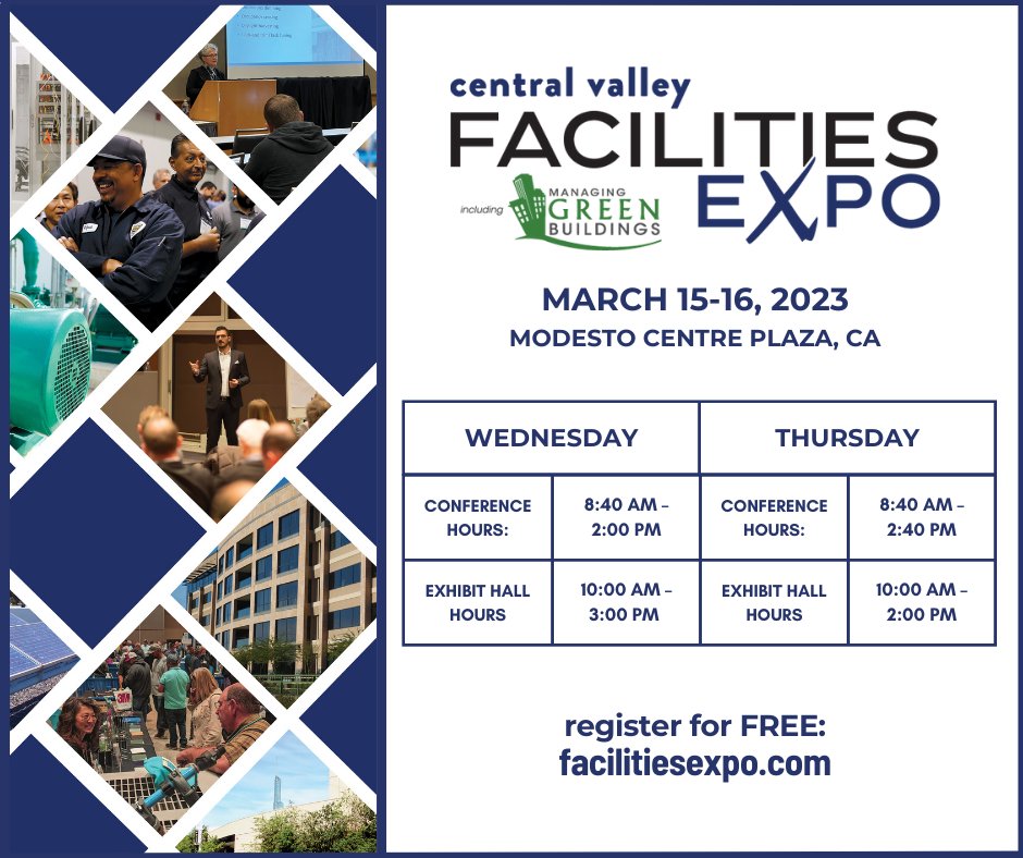 ONLY 1 day until the 35th annual Central Valley #FacilitiesExpo touches down at the <a href="/Modesto/">Modesto 🏋🏽‍♂️</a> Centre Plaza! Join us for two full days of innovative #facility products, 16 exciting conference sessions, and hundreds of leading decision-makers. See you there! bit.ly/3kJ6qa6