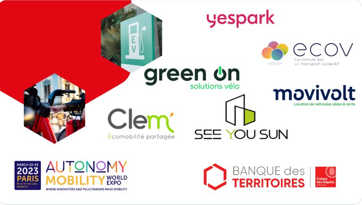 📢 Rendez-vous au salon ⁦⁦<a href="/AUTONOMY/">AUTONOMY</a>⁩ du 22 au 23 mars 2023. La ⁦<a href="/BanqueDesTerr/">Banque des Territoires</a>⁩ sera ravie de vous acccueillir Hall 6, stand E3 avec ⁦<a href="/movivolt/">Movivolt</a>⁩  ⁦<a href="/Clem_mobi/">Clem’</a>⁩ '​ ⁦@Green_On⁩  ⁦<a href="/SeeYouSun_/">See You Sun</a>⁩  ⁦⁦<a href="/yespark_fr/">Yespark</a>⁩ ⁦<a href="/ecov_fr/">ecov</a>⁩
