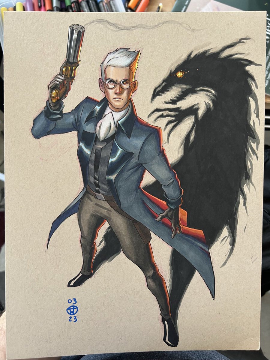 TylerWalpole's tweet image. Here’s a Percy commission that I just finished up. Marker and ink on toned paper. #CriticalRoleArt #CriticalRole #lovm #percyderolo #commission