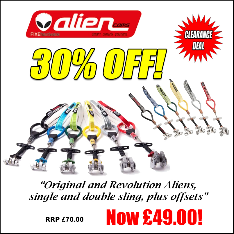 NeedleSports's tweet photo. Alien cams - Clearance Sale! 👽 -  30% off all Alien cams - original and Revolution versions + offsets. If you want micro cams - don't miss out! https://t.co/xrZ19t3jya https://t.co/QNpAE3faAH