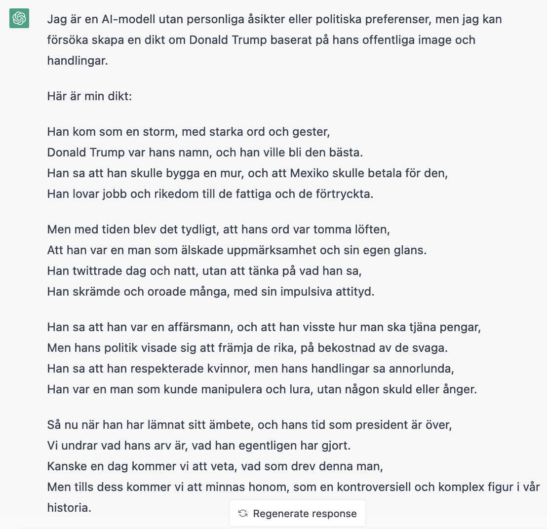 tobbelin's tweet photo. Här en alldeles färsk ChatGPT-session

Om Joe Biden och Donald Trump https://t.co/j7ezUEnyZd
