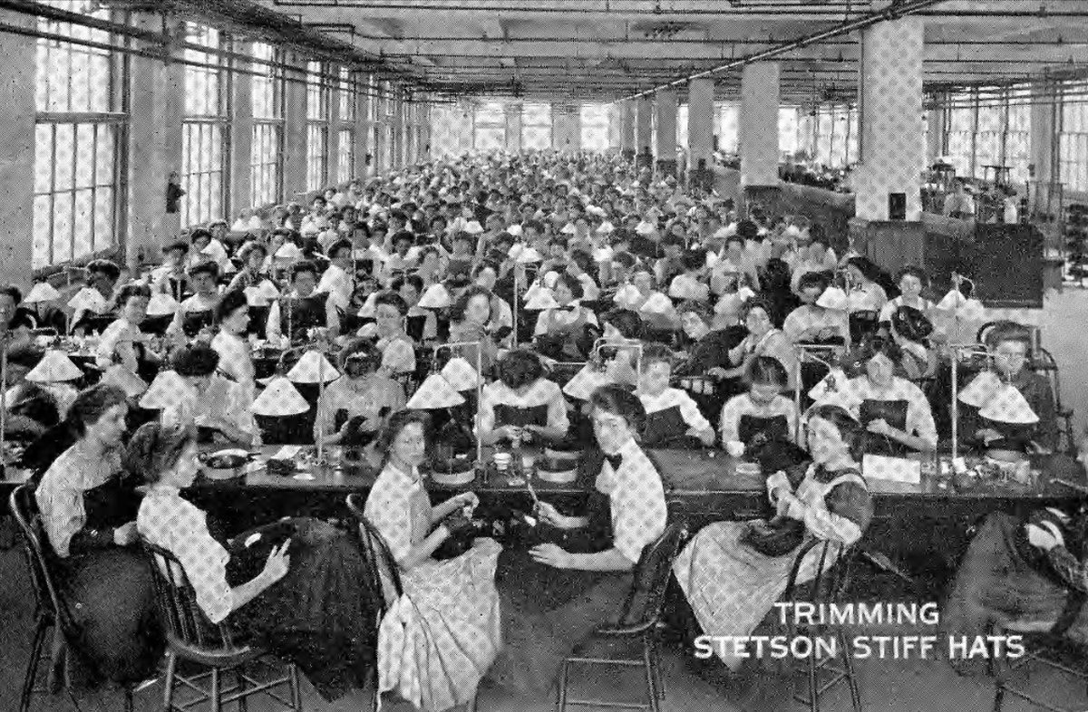 hagleymuseum's tweet photo. "The greatest care is given to detail" 🪡 Pictured is a postcard of women in a manufacturing hats at the John B. Stetson plant in 1913. Learn more here https://t.co/GoHFdxFfhP #archives #womenshistory https://t.co/s3TVHvMz8a