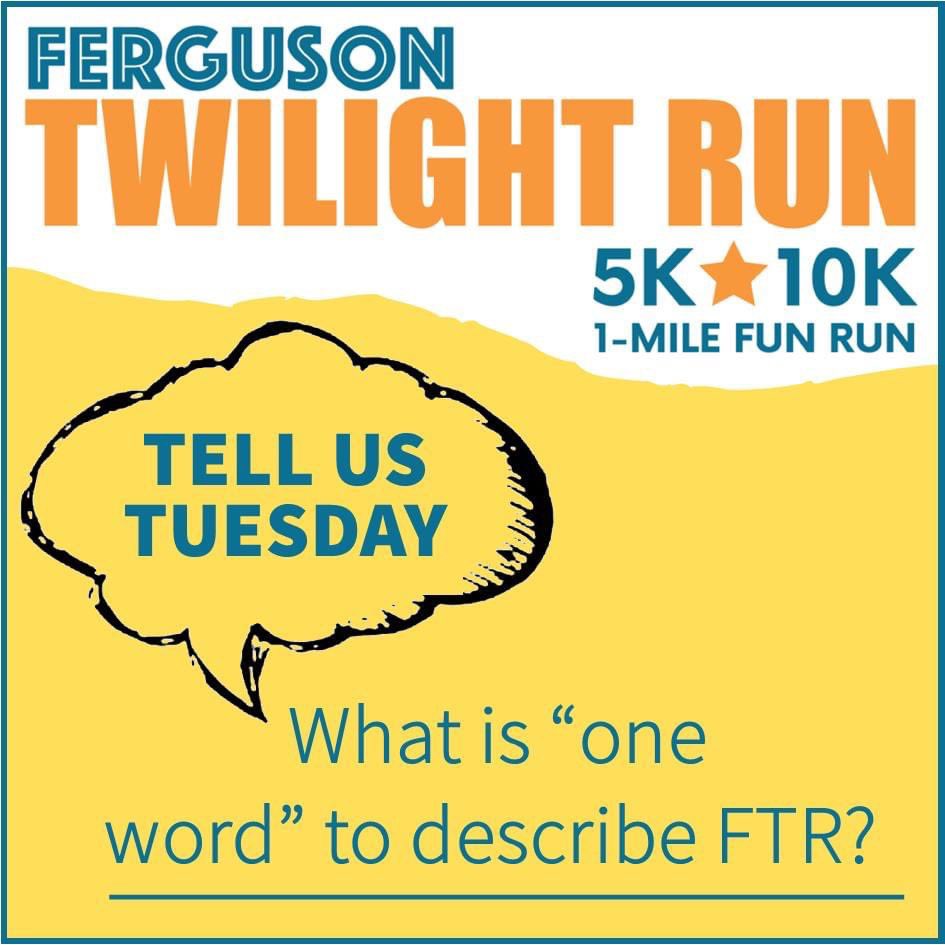 FergTwilightRun's tweet photo. What is "one word" to describe the Ferguson Twilight Run?
1.) Retweet with a Response 
2.) Create a short video of yourself describe the Ferguson Twilight Run and send to racedirector@fergtwilightrun.com 

#RunWithFerguson on May 20th in the 14th Annual Ferguson Twilight Run https://t.co/uXKLC7OLZF