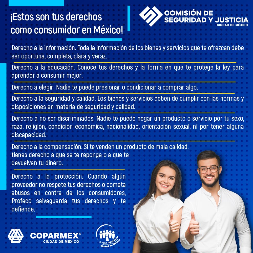 👉🏻 Conocer tus derechos como consumidor es tu responsabilidad. Infórmate y compra de forma segura. #DíaMundialdelosDerechosdelConsumidor   

<a href="/Coparmex_CDMX/">Coparmex Ciudad de México</a>  <a href="/elconsejomx/">Consejo Ciudadano Mx</a>   

#seguridad #justicia