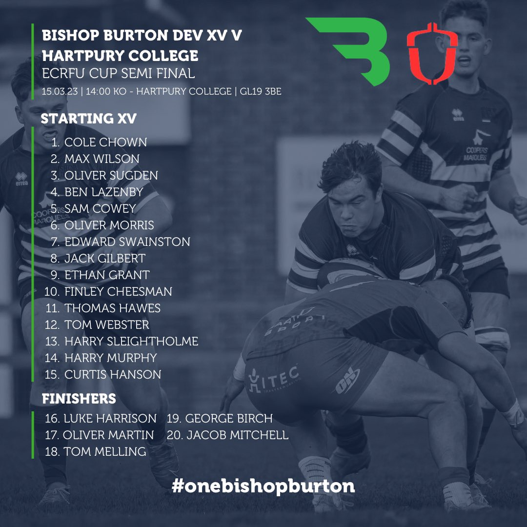 OneBishopBurton's tweet image. Your #acerugbyacademy teams to take on Hartpury college in the AoC Premier Quarter Final and ECRFU Semi Final

#onebishopburton