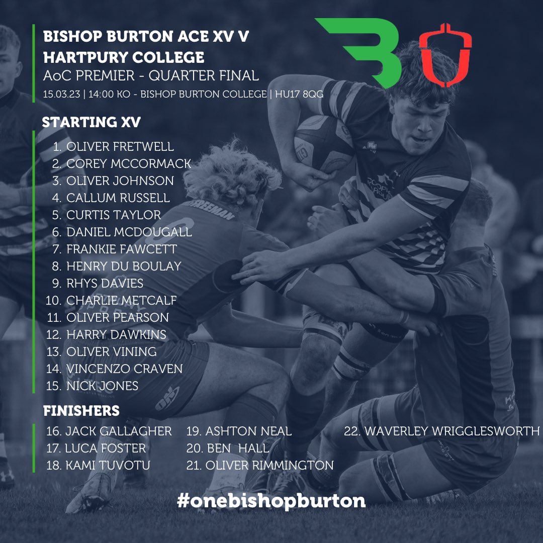 OneBishopBurton's tweet image. Your #acerugbyacademy teams to take on Hartpury college in the AoC Premier Quarter Final and ECRFU Semi Final

#onebishopburton