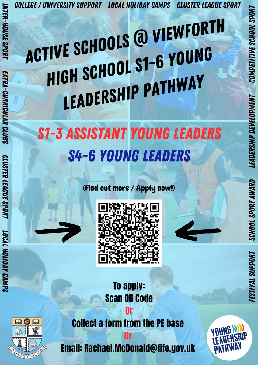 🔵🟡| Leadership Opportunities 

Active Schools are now recruiting S1-S6 
<a href="/ViewforthHS/">Viewforth High School</a> pupils for leadership roles in sport 🏀🏸

Do you want to make an important contribution as a leader in sport ❓

Apply below ⬇️or collect a form from the PE base

forms.office.com/e/pXS2X3hsX4