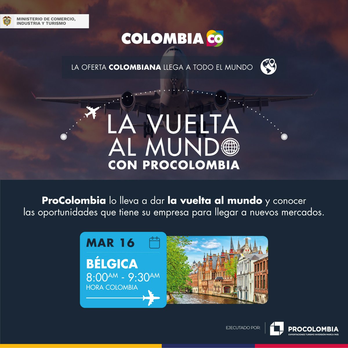 ezoonavi's tweet photo. Ahora es el momento de conocer las oportunidades que #Bélgica tiene para la oferta #Colombiana de bienes y servicios con La Vuelta al Mundo con @PROCOLOMBIACO  y @MincomercioCo:
📅 16 de marzo
⏰ 8:00 am
📍https://t.co/QD1vNKhlGZ https://t.co/B9sddXbOjk