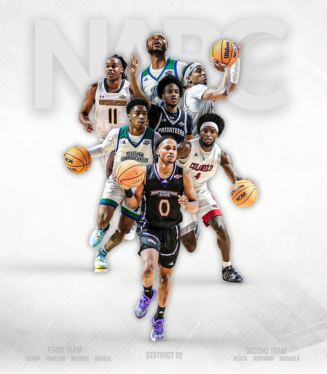 𝐒𝐞𝐯𝐞𝐧 Southland hoopers were named to the NABC All-District Team!

𝐅𝐢𝐫𝐬𝐭 𝐓𝐞𝐚𝐦
DeMarcus Sharp, NWST
Terrion Murdix, AMCC
Boogie Anderson, SLU
Jordan Johnson, UNO

𝐒𝐞𝐜𝐨𝐧𝐝 𝐓𝐞𝐚𝐦
Isaac Mushila, AMCC
Ja'Monta Black, NWST
Caleb Huffman, NICH