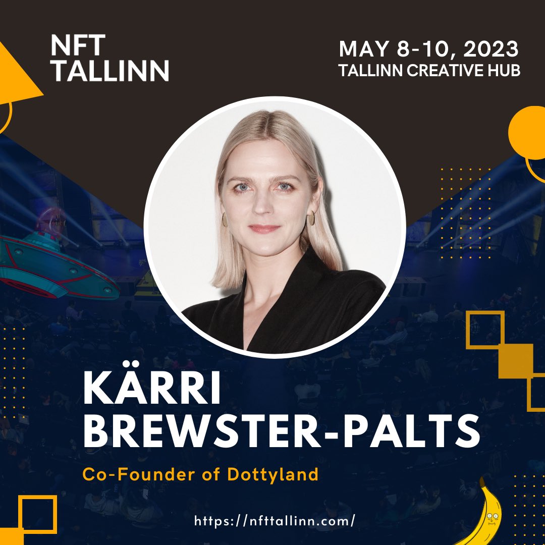 Speaker spotlight: 

<a href="/Karri_B_P/">Kärri🫀 @Dottyland_xyz</a> of <a href="/dottyland_xyz/">Dottyland</a> is the next amazing speaker to be announced for NFT Tallinn! 🍌 

For every new speaker announced, o get more and more excited 🤩 

LFG! 🍌