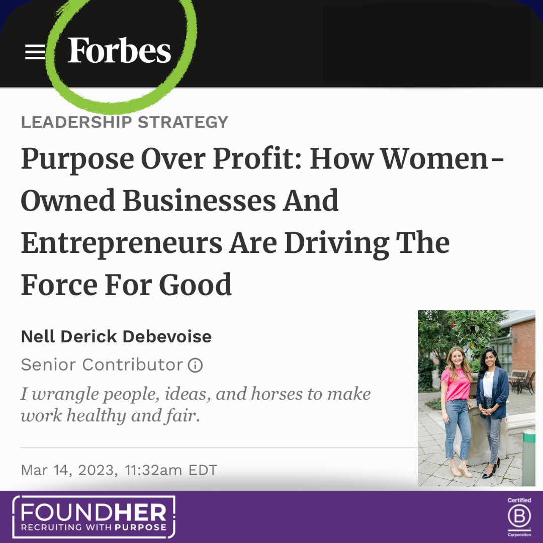 FoundHer in <a href="/Forbes/">Forbes</a> ! We are so proud to be recognized in this article about women entrepreneurs using business as a force for good especially during #womenshistorymonth and #bcorpmonth.  Thank you to <a href="/nelldd/">Nell DerickDebevoise</a> for your thoughtful interview! 

buff.ly/402oVpH