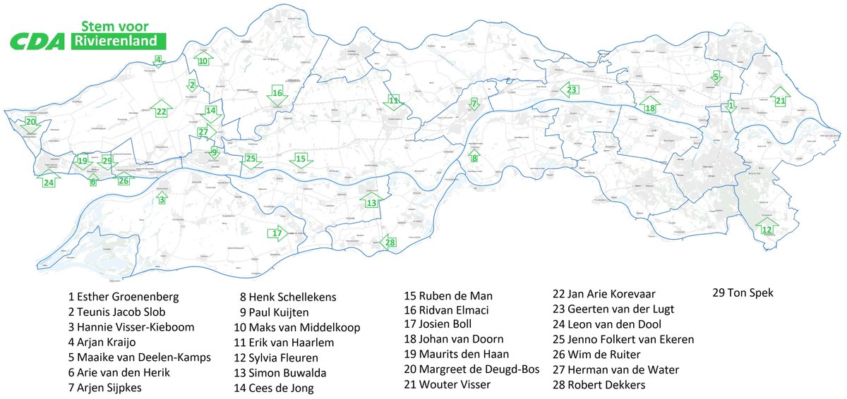 Kun je nog niet kiezen tussen al onze kandidaten  in #Rivierenland Bekijk nog even alle namen en spreiding over het gebied. Van #AlblasserrdamtotRessen
#samenlevenmetwater #stemvoorrivierenland #waterschapsverkiezingen #stembus #15maart2023