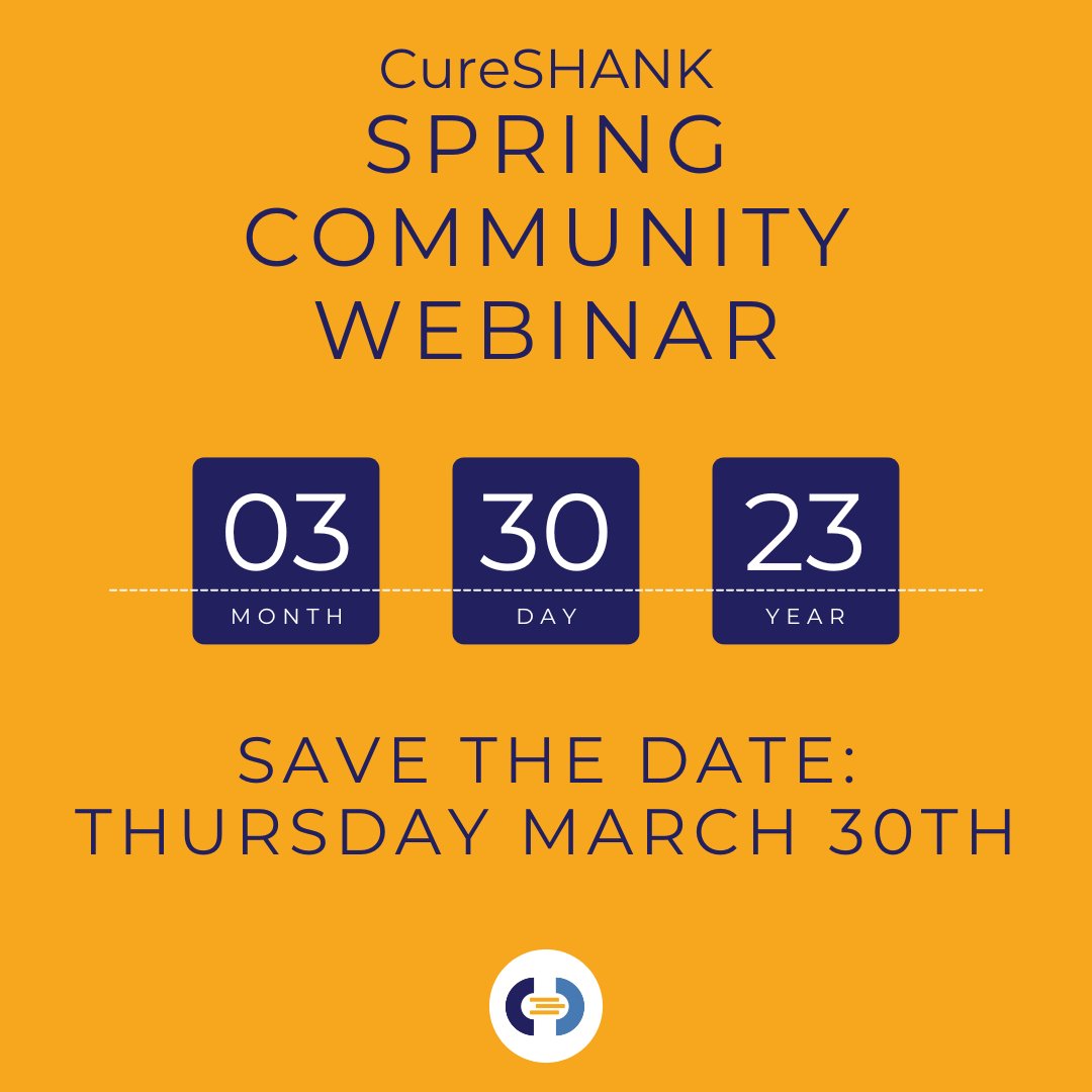 CureSHANK's tweet photo. Mark your calendars for our Spring Community Webinar to learn how CureSHANK is accelerating treatments for Phelan-McDermid syndrome in 2023!
Registration info coming soon.
#CureSHANK #shank3 #phelanmcdermidsyndrome #raredisease https://t.co/GIvH9M8J4O