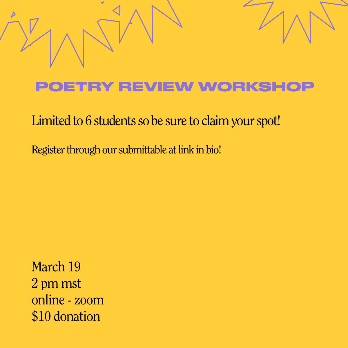 deathrattlelit's tweet photo. Peer review poetry workshop this weekend!! Only a couple of slots left :) we’d love to have you! ⭐️ details below 🌱

https://t.co/GRd8t5jjUG https://t.co/oxCp09oEZ6