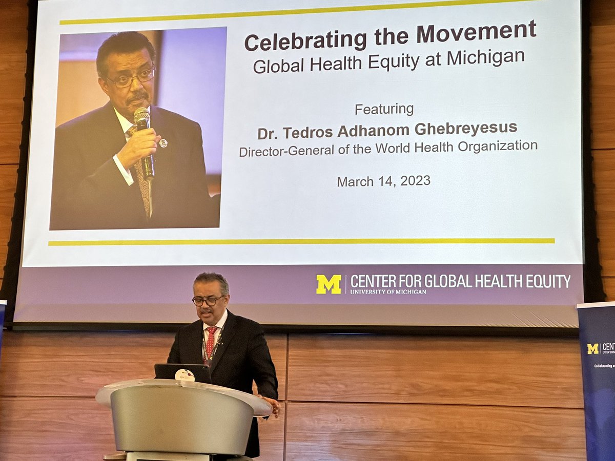 Happening now! A conversation with Dr. Tedros Ghebreyesus highlighting diverse approaches to advancing global health equity across @UMich. “Children in some countries die of diseases that children in other countries don't.” Barriers like that can be overcome #together.