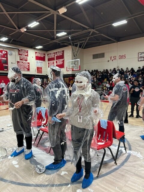 A little frosting from today's Nor'easter wasn't going to stop <a href="/DerbyRedRaider/">Derby High School</a> students from getting sweet revenge on their teachers on this International Pi Day. 🥧🤡 #piDay2023