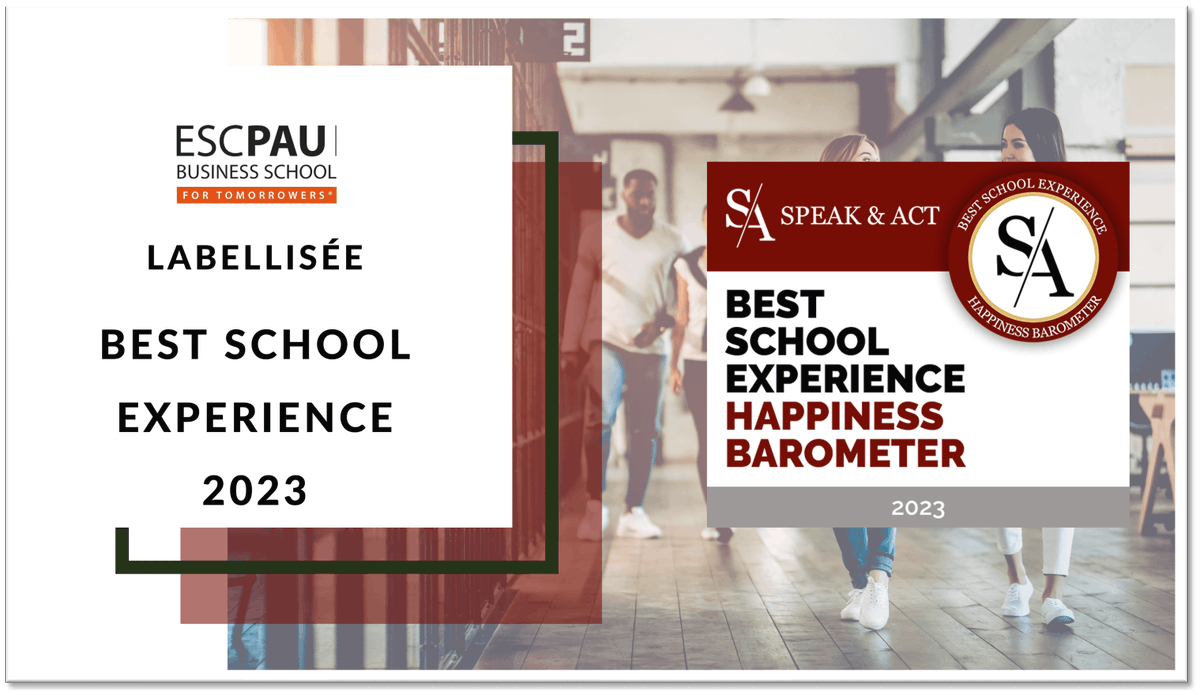 🏆 L'ESC Pau Business School décroche l'obtention du label Best School Experience - Happiness Barometer par <a href="/SpeaknAct_/">Speak & Act</a>.

L'ESC Pau BS, 11ème, se classe parmi les 15 premières écoles offrant la meilleure expérience étudiante. 👨‍🎓

En savoir + :  lc.cx/F_b4h_