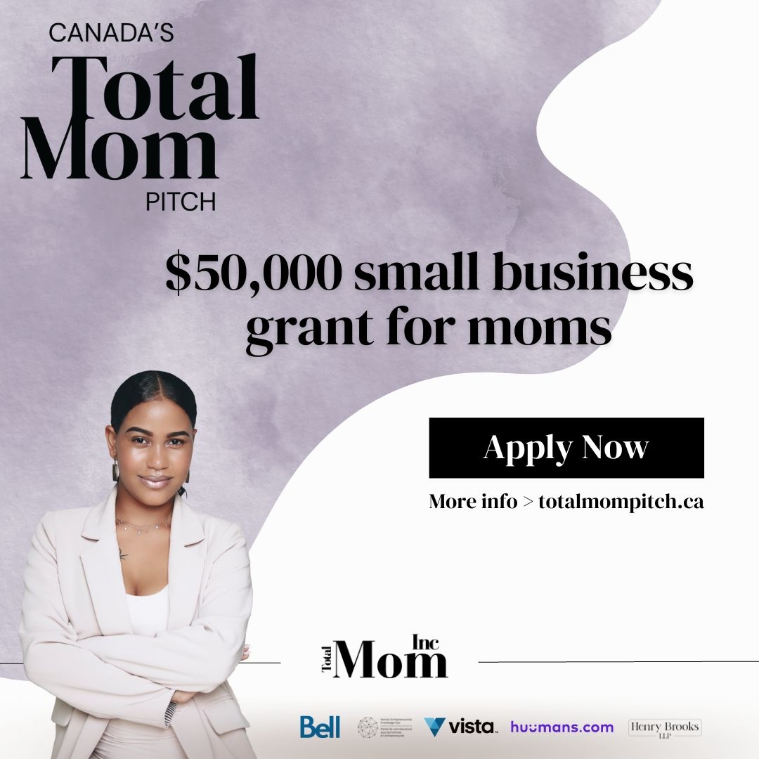 Attention women-owned businesses! Canada’s @totalmominc Pitch is back with a $50,000 small business grant & recognition awards program. Applications are now open until March 20, 2023. 

Visit bit.ly/3GTpmdk to learn more and apply!
#TotalMomPitch
