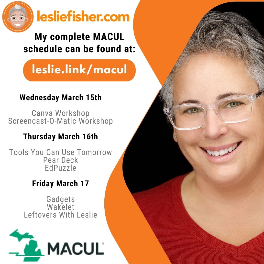 Excited to be on the plane and heading to #MACUL ! You can find my entire schedule at leslie.link/macul as well as 👇🏻 Presentations include : @screenpalapp @CanvaEdu @EdPuzzle @PearDeck @Wakelet and a whole lot more! Spike will be with me as well with lanyards n stuff!