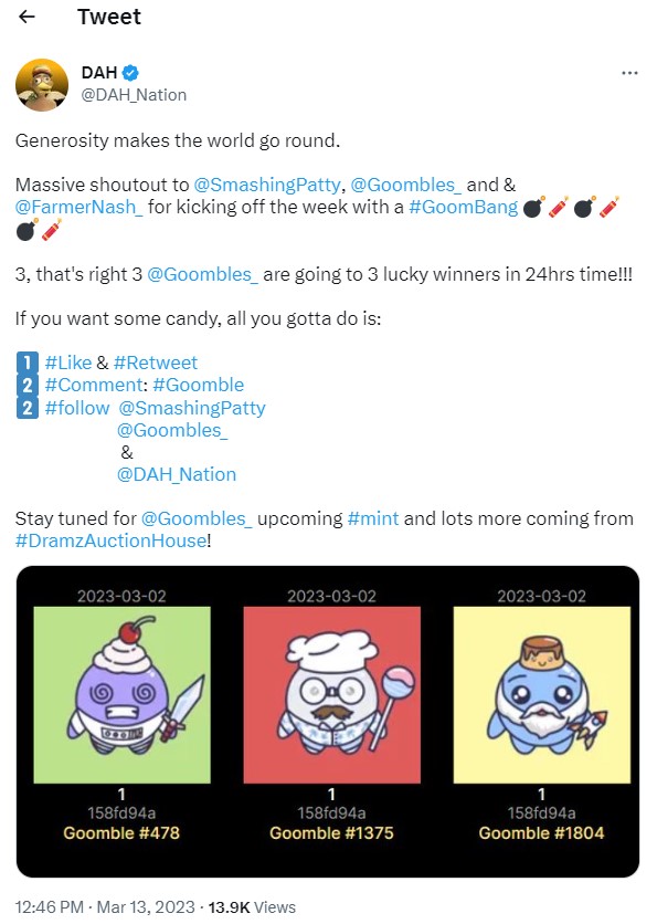 DAH_Nation's tweet photo. #GoombleM
It's not too late...yet!
2hrs 40m until we make your day...maybe!
๐#Like & #Retweet
๐#Comment: #Goomble
๐#Follow: @SmashingPatty
@Goombles_
&
@DAH_Nation
#LFGOOM ๐๐๐ https://t.co/Oeuj2HDLF8