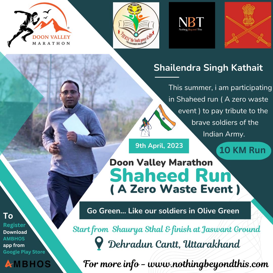 Unity_flame_run's tweet photo. Hello Everyone, I'm proud to be associated with the #ShaheedRun of NBT Marathon to pay tribute to brave soldiers of Indian Army.
Register now : https://t.co/LMDfocJbBF
Army personnel's discount : https://t.co/1VUCiQTwvV
Website : https://t.co/CsLXgNgnIA https://t.co/K1yRoTTt5k