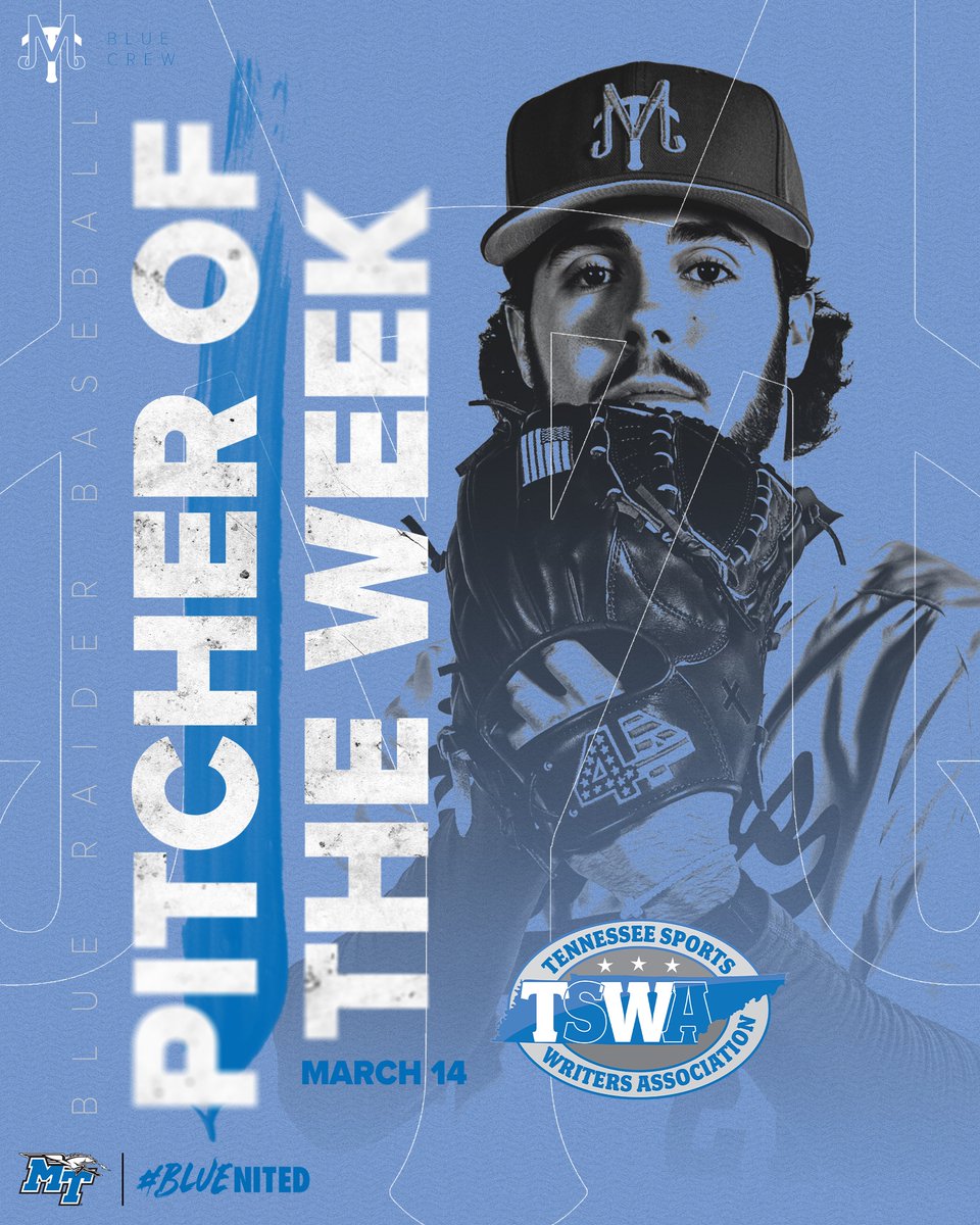 First MTSU complete-game one-hitter since 1976, and now TSWA Pitcher of the Week accolades for <a href="/jaden_hamm/">Jaden Hamm</a>!

Read more ⤵️
🔗 bit.ly/3Jf1emQ

#BLUEnited | #BlueCrew