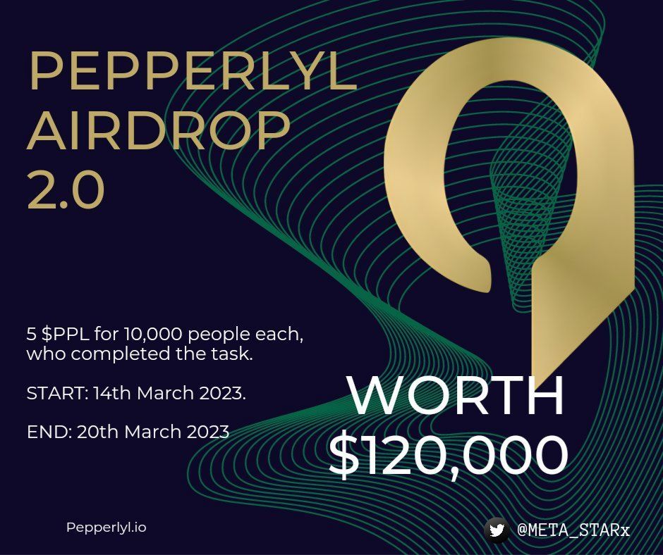 📣📣PEPPERLYL x META STAR #fcfs #Airdrop🔥

🥳🥳BiG Prize Pool:
First 50,000 People will get 5 $PPL worth of $120,000😍

To Win🏆

➡️ Register: forms.gle/feHqNwW7VcadzH…

✅Follow the Instructions After you Register

Follow <a href="/META_STARx/">META STAR</a> &amp; @Pepperlyl
Retweet+Like 
No LIMIT!

#Airdrop