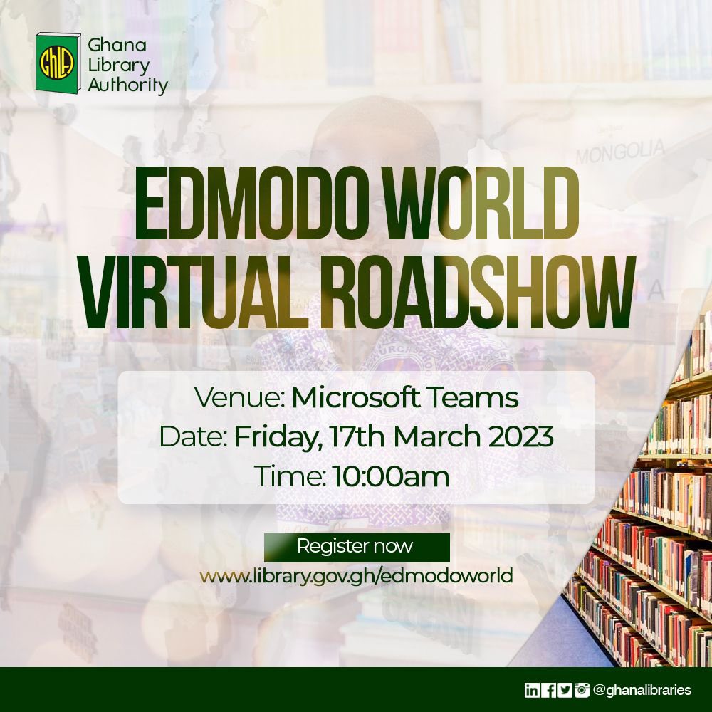 Dear School Administrator/ Teacher, 

The Ghana Library Authority  invites you to a sensitization exercise on the Edmodo World Learning Management System.