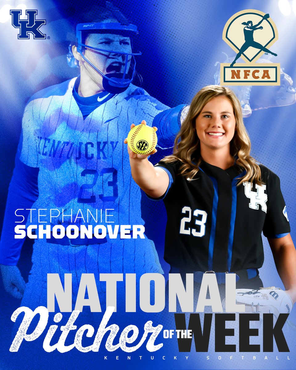 UKsoftball's tweet photo. 🚨🏆🚨🧹🚨🥎🚨

🏆 NFCA National Player of the Week
😼 @erincoffel5

🏆 NFCA National Pitcher of the Week
😼 STEPHANIE SCHOONOVER

Full release: https://t.co/E3zerhXNvu 

#WeAreUK x @NFCAorg https://t.co/UjWkPMdiWv