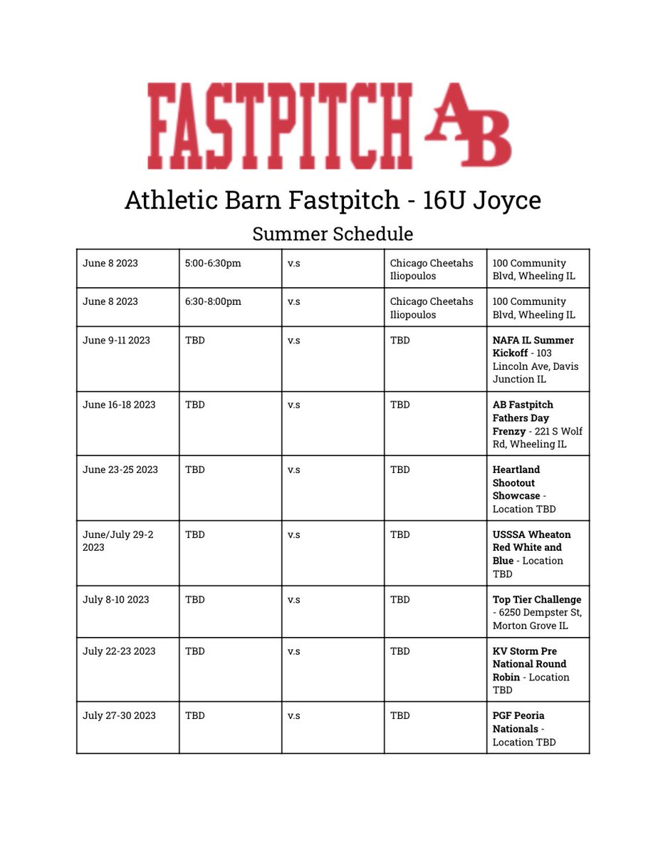 ColleenMiehl's tweet photo. Here is my Travel Softball Teams summer schedule!! @ABFastpitch @GBNsoftball @umichsoftball @FlyerSoftball @BelmontSoftball @CofCSoftball @UNCSoftball @USASoftballWNT @ButlerSoftball https://t.co/DMDRJjq3Av