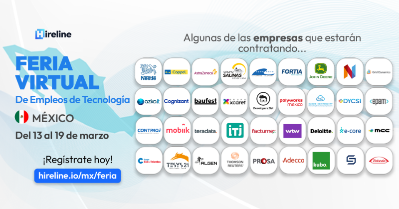 hirelineio's tweet photo. 🇲🇽 ¡Que comience la Feria Virtual de empleos de Tecnología de Hireline! 🇲🇽

Tendremos más de 700 vacantes de TI  y alrededor de 40 empresas reclutando talento tech. 🚀 

📆 Podrás aplicar a todas las vacantes que desees del 13 al 19 de marzo.

Regístrate dando clic. 👇🏽