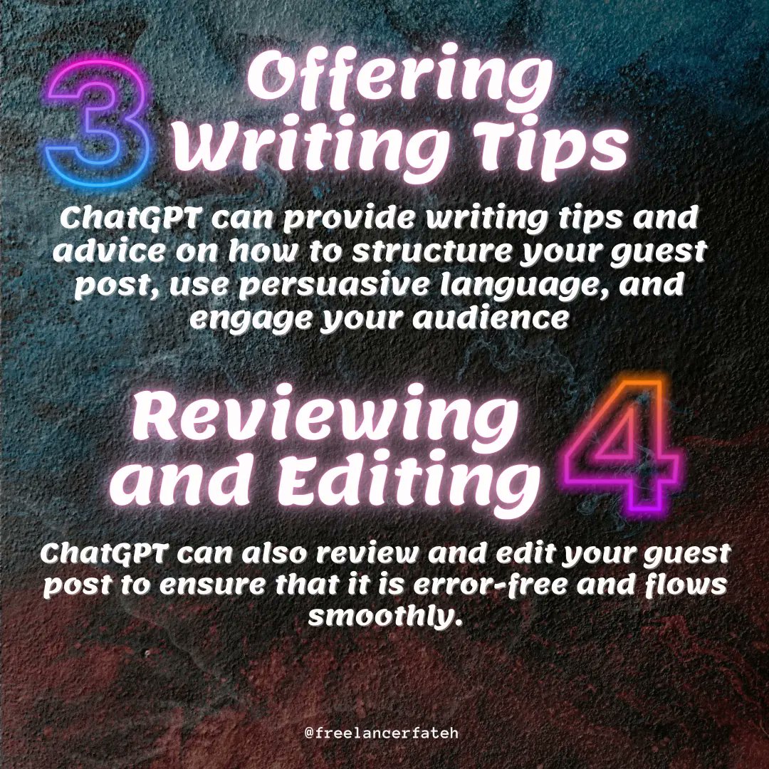 Freelancerfateh's tweet image. How ChatGPT can Boost your GUEST posting Work.

Follow me for more such content
@Freelancerfateh

Tags
#guestblog  #guestblogger #guestpost
#guestposting #guestpostingsites #guestposts #guestpostingservices #guestpostservice #guestposter #guestpostingwebsites #chatgpt4 #ChatGPT