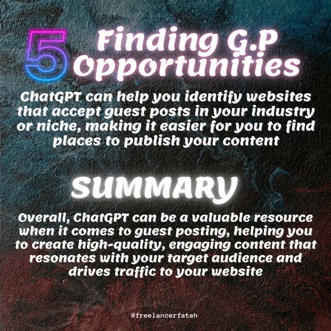 Freelancerfateh's tweet image. How ChatGPT can Boost your GUEST posting Work.

Follow me for more such content
@Freelancerfateh

Tags
#guestblog  #guestblogger #guestpost
#guestposting #guestpostingsites #guestposts #guestpostingservices #guestpostservice #guestposter #guestpostingwebsites #chatgpt4 #ChatGPT
