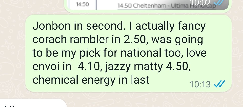 daniel_tasker17's tweet image. Mate asked for some tips. These were mine for #CheltenhamFestival day 1. Didn't back corach rambler or jazzy matty! Well done!