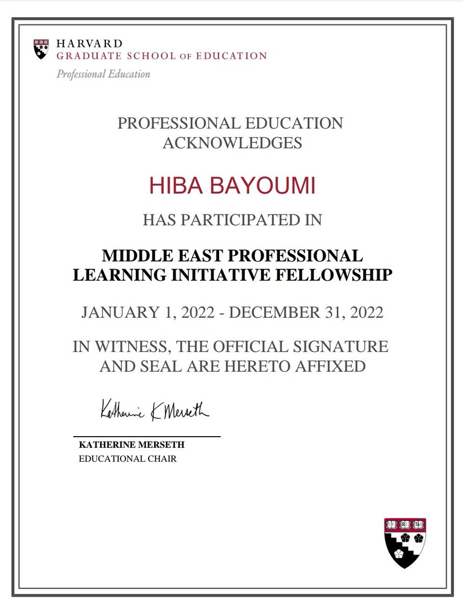I'm honored to receive the MEPLI fellowship certificate of completion from <a href="/hgse/">Harvard Graduate School of Education (HGSE)</a>
As <a href="/hgse_mepli/">HGSE MEPLI</a> fellows, we are striving to employ the many takeaways in our context and to share knowledge, expertise, and experience.