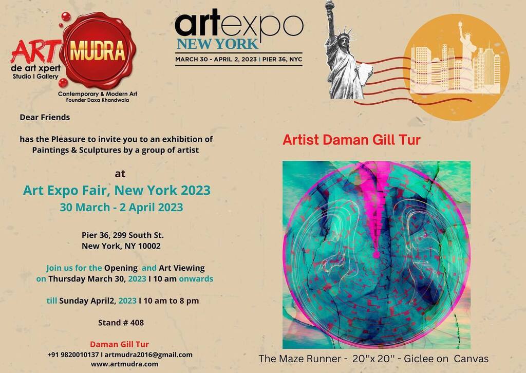 Dear friends,

Watch out for this space! Save the Date..

Tick Tock …Countdown Begins Starts..
Gear up..Ready Steady &amp; Go..

I Daman Gill Tur, am very excited to be a part of the #Art Expo Fair, New York's #30 March -2 April 2023 edition, under the panel of #Artmudra - de ar…