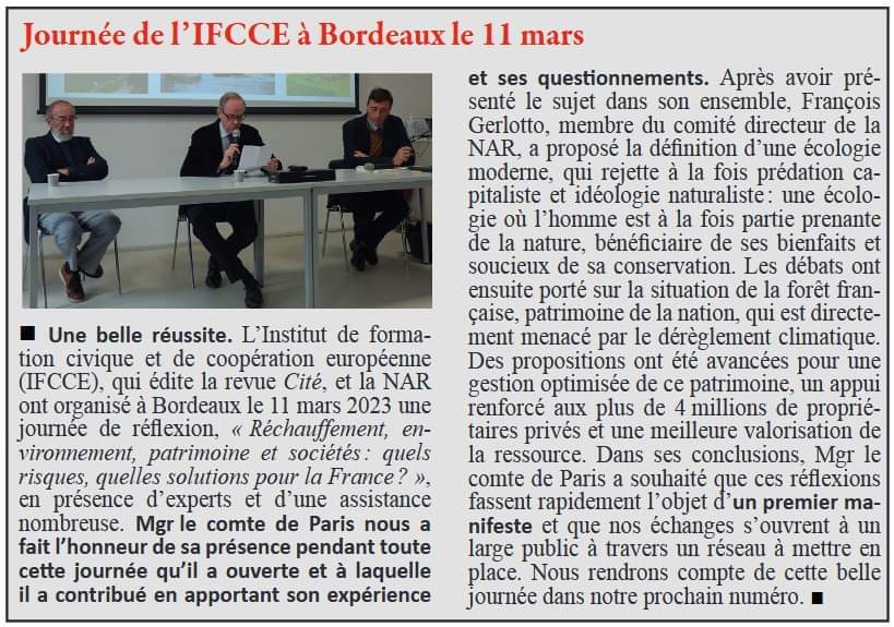🌳 Le 11 mars, le Comte de Paris a participé à une journée de réflexion organisée par l'IFCCE sur le thème "réchauffement, environnement, patrimoine et société : quels risques et solutions pour la France ?". Il a présenté son expérience de la préservation des forêts françaises.🇲🇫