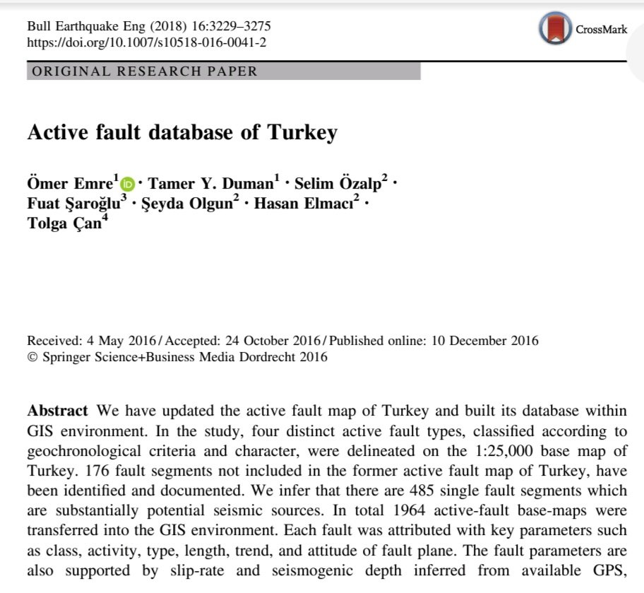 "Active fault database of Turkey"
"Turkiye'nin diri fay veri tabanı"
Yazarı olduğum bu yayını okumanızı tavsiye ederim, ülkemiz ana karasidlnda yer alan diri fayların deprem üretme potansiyelleri hakkında önemli bilgilere ulaşabilirsiniz
#deprem #depremler #geology #jeoloji #atag