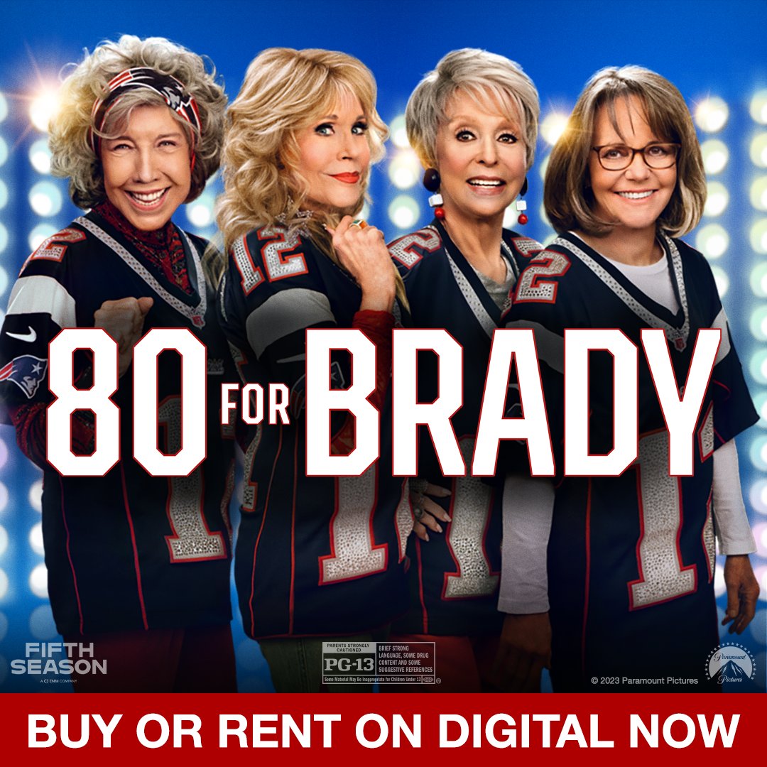 PCLeftovers's tweet image. Get early access to #80ForBrady on digital today! #LilyTomlin, #JaneFonda, #RitaMoreno &amp;amp; #SallyField star in the comedy about living life to the fullest. Directed by #KyleMarvin. Own it on digital now. Available at participating retailers. Rated PG-13. From #ParamountPictures.