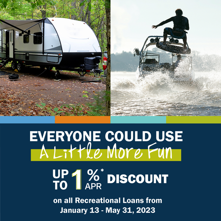 Ready to purchase your next toy?🛥️ We are offering up to a 1% APR discount on a recreational loan with FCCU this "spring!"☀️ 

🔗Learn more or apply now here: bit.ly/3n6zNzl