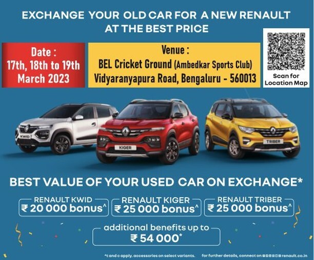 tridentrenaults's tweet photo. Get ready for the biggest exchange carnival hosted by Trident Renault at the BEL grounds! 🚗🎉

Join us for an exciting day filled with unbeatable deals on Renault cars. Bring in your old car and exchange it for a brand-new Renault at unbelievable pric… https://t.co/ZHA9ZLpv7e https://t.co/JcsyD8daZu