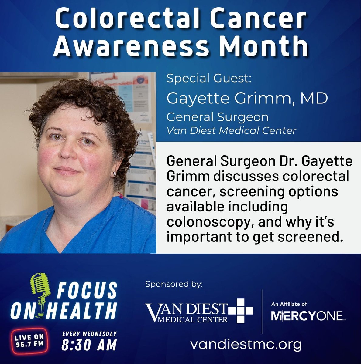 Listen in on this week's episode of Focus on Health Wednesday morning at 8:30am.
Listen Live online!
radio.securenetsystems.net/cwa/KQWC
Past episodes can be found on our website!
vandiestmc.org/registration/r…